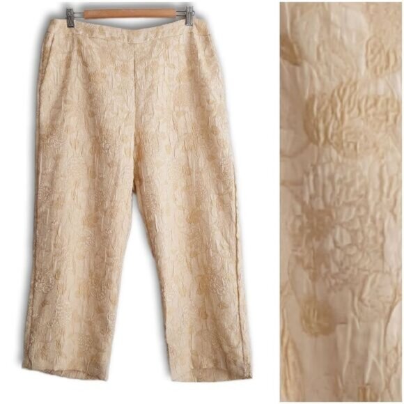 BELLESSA | Floral Jacquard Brocade Crop Ankle Dress Pants Light Cream 14 Flawed - Picture 1 of 16